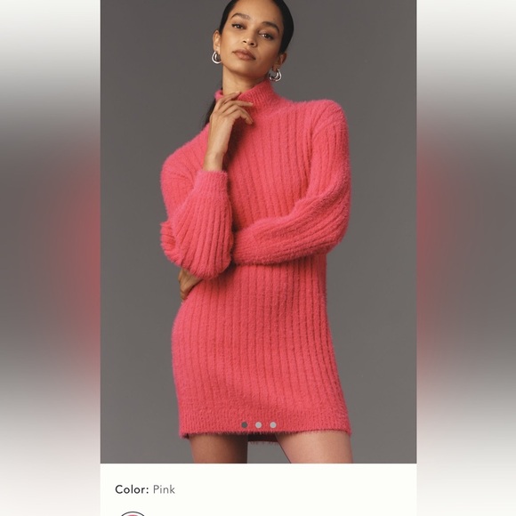 NWT new medium Anthropologie flat white turtleneck sweater dress tunic pink - Picture 1 of 17